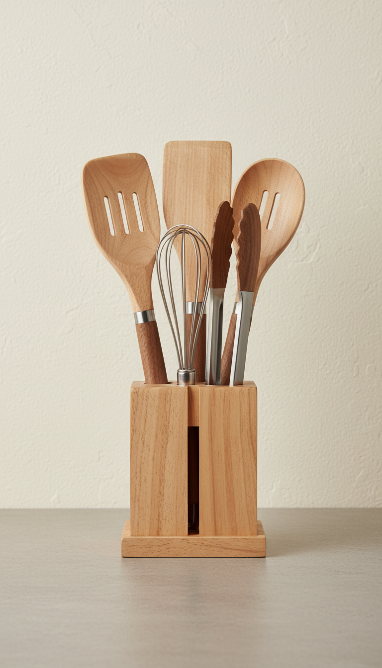 set innovador de utensilios de cocina en madera