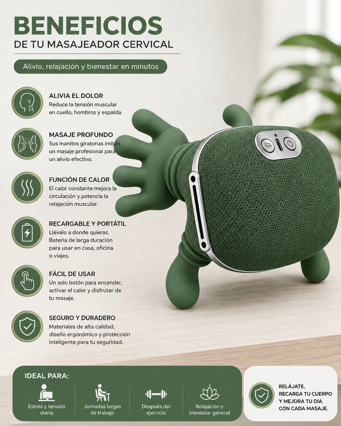 Masajeador Cervical Con Calor Recargable